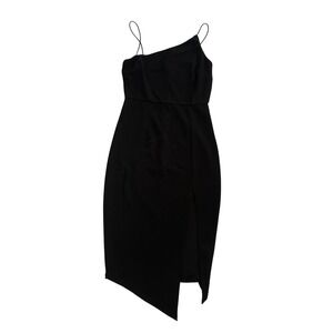 Princess Polly Womens Black Asymmetrical Midi Dress Slit Hem Size 4 Office